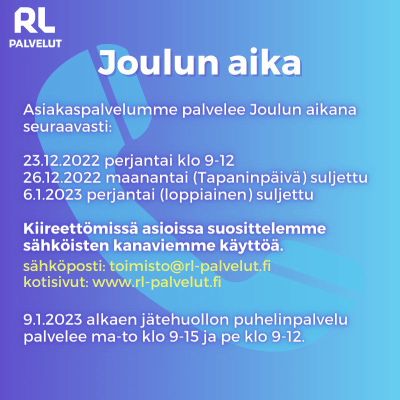 Asiakaspalvelumme palvelee Joulun aikana seuraavasti