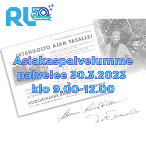 Asiakaspalvelumme palvelee 30.3.2023 poikkeuksellisesti klo 9.00-12.00